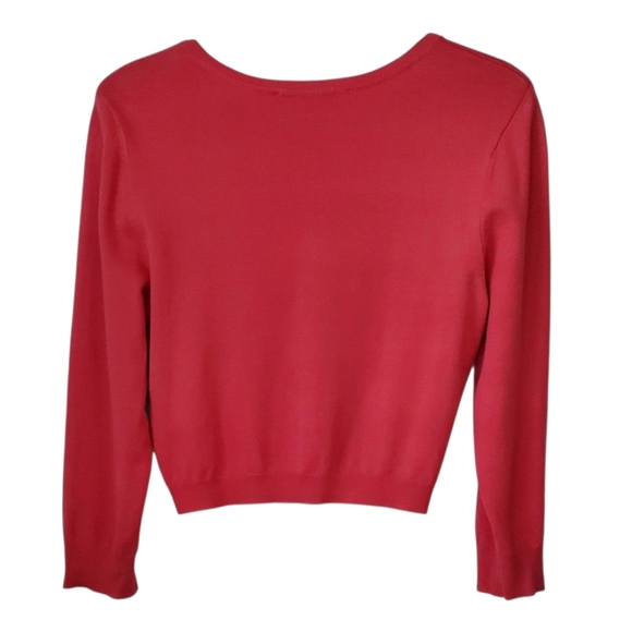 White House Black Market Coral 3/4 Sleeve Snap Closure Cropped Cardigan Size M - Picture 6 of 6